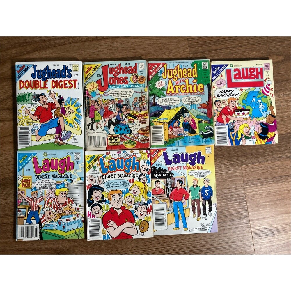Lot of 7 Vintage Archie Comics Digests: Jughead Jones & Laugh 1987-98 Riverdale